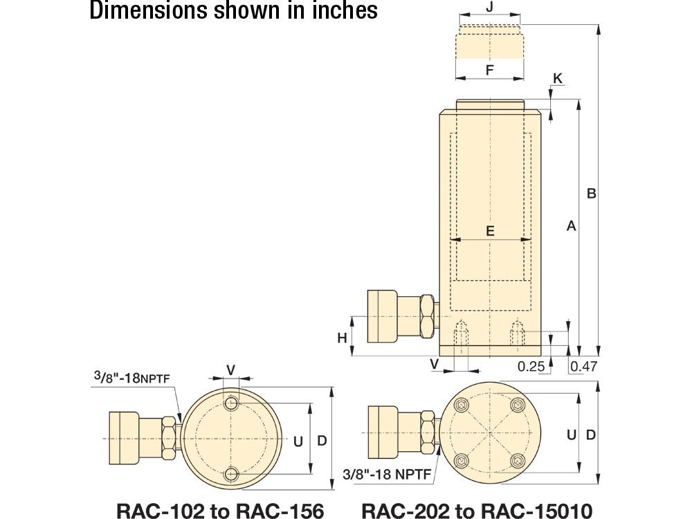 Imperial dimension diagram for RAC156